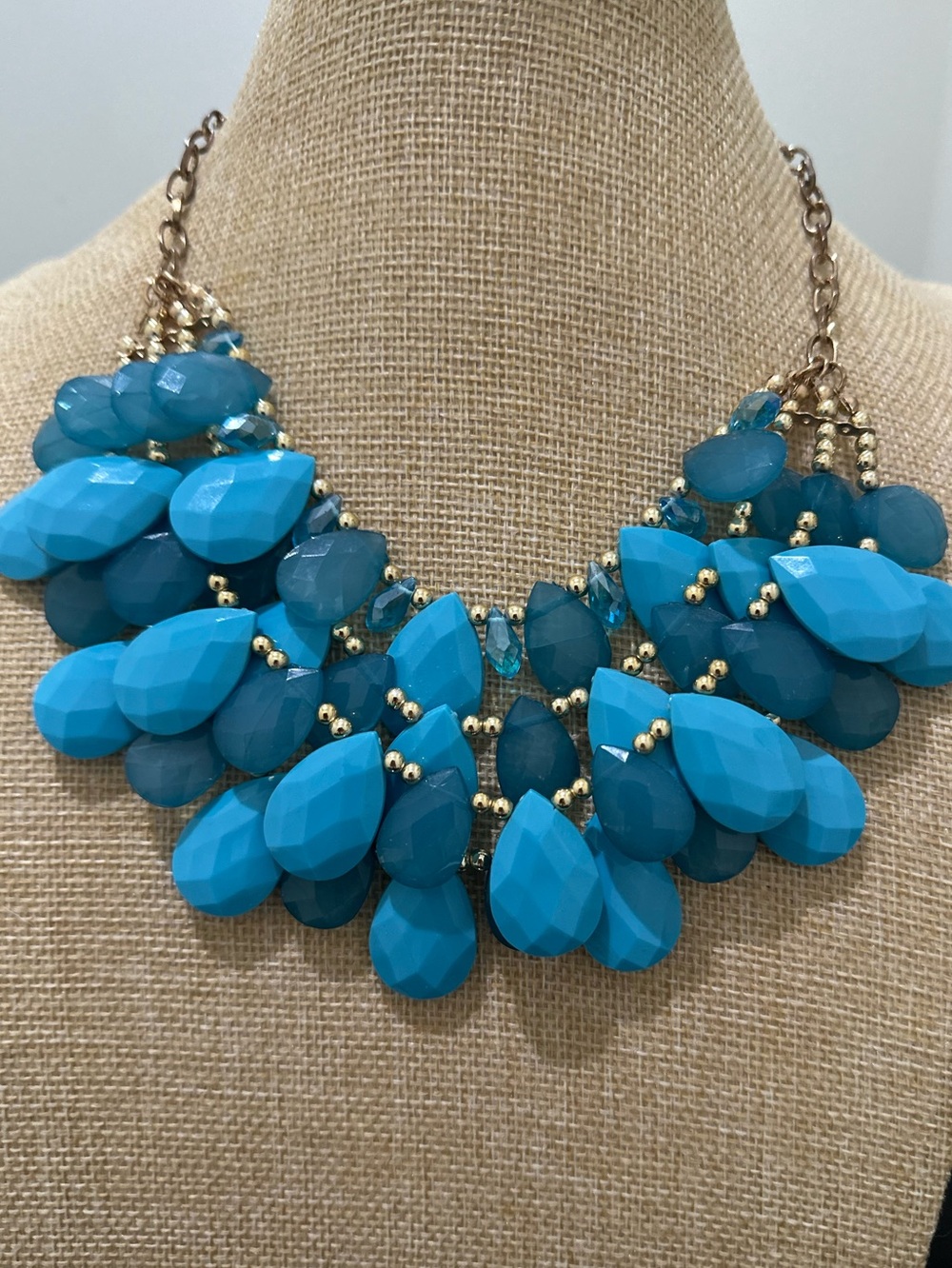 Turquoise Statement Bib Necklace - Gold Accents